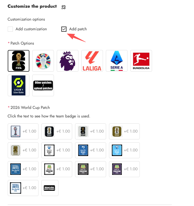 Official league patch selection panel